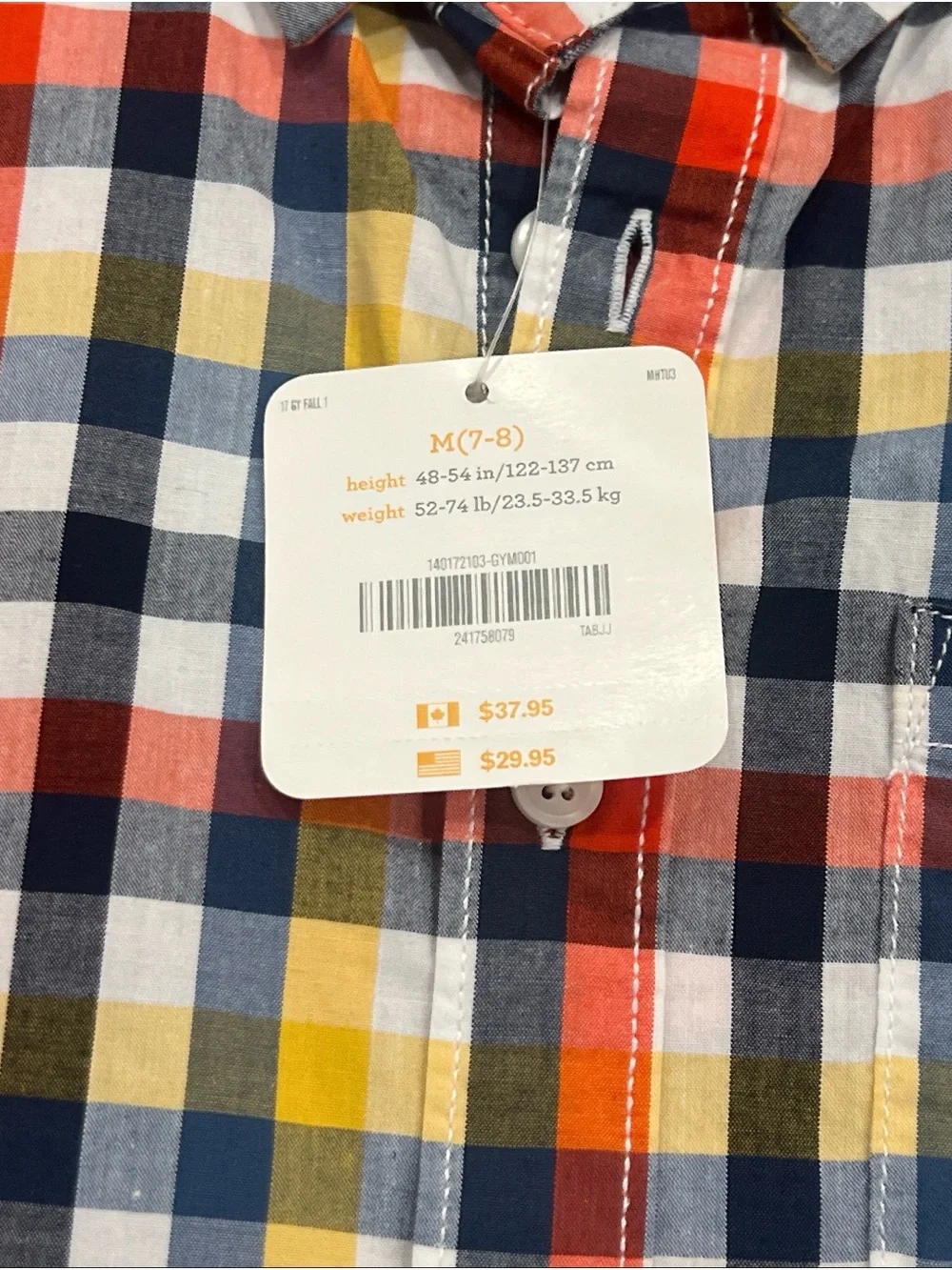 Gymboree Multicolor Plaid Button-Down Shirt (Navy, Orange, Yellow, White)